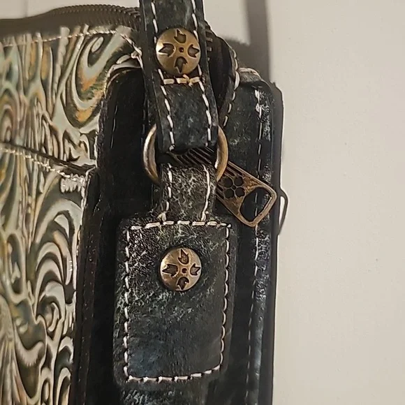 NWOT Patricia Nash granada turquoise tooled leather crossbody purse - Picture 4 of 12
